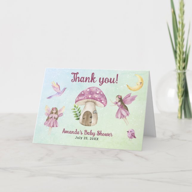 Cartão De Agradecimento Little Fairy Baby Shower Thank you for coming  (Frente)