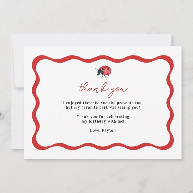 Cartão De Agradecimento Little Ladybug Birthday Obrigado (Frente)