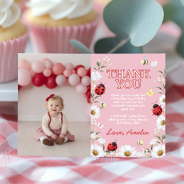 Cartão De Agradecimento Little Love Bug Daisy Floral Birthday Party Photo