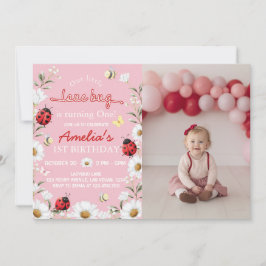 Cartão De Agradecimento Little Love Bug Daisy Floral Birthday Photo Invite