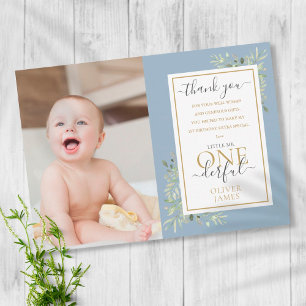 Cartão De Agradecimento Little Mr ONEderful Blue Boy 1st Birthday Photo