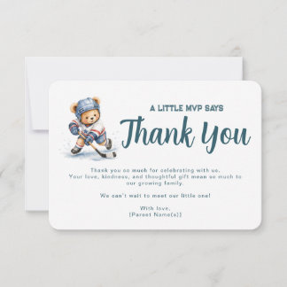 Cartão De Agradecimento Little MVP Ice Hockey Teddy Bear Boy Baby Shower