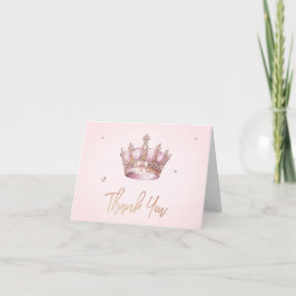 Cartão De Agradecimento Little Princess Crown Pearls Dots Baby Shower