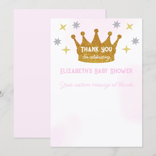 Cartão De Agradecimento Little Princess Girl Baby Shower (Frente/Verso)