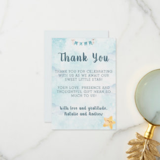 Cartão De Agradecimento Little Star Blue Sky Watercolor Baby Shower