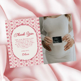 Cartão De Agradecimento Little Sweetheart Pink Red Bow Baby Shower Photo