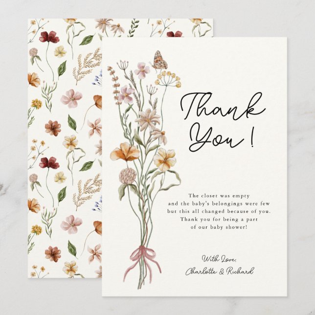 Cartão De Agradecimento Little Wildflower Girl Chá de fraldas (Frente/Verso)