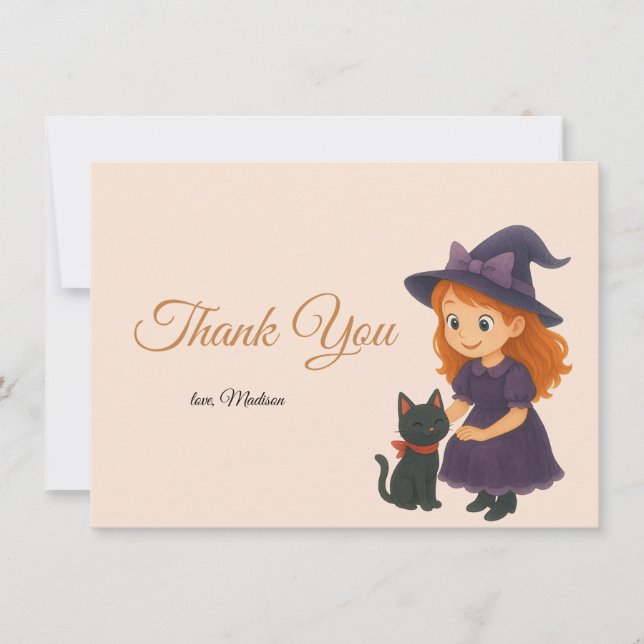 Cartão De Agradecimento Little Witch & Cat Halloween Baby Shower (Frente)