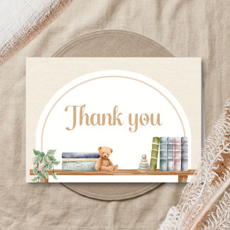 Cartão De Agradecimento Livros de Bebê e Brunch Urso Chá de Bebê 