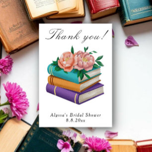 Cartão De Agradecimento Livros Obrigada Chá de Noiva Floral