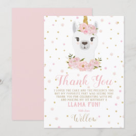 Cartão de Agradecimento Llama Unicórnio Menina Flo