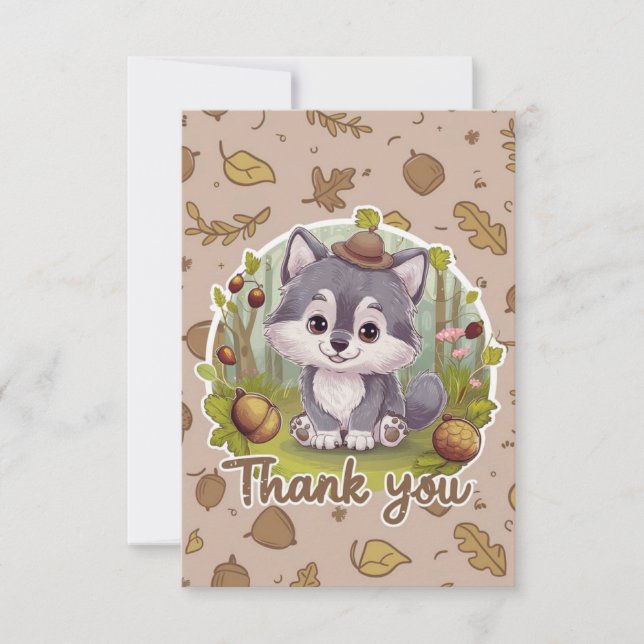 Cartão De Agradecimento Lobo Bonito Whimsical (Frente)