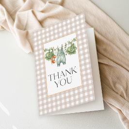 Cartão De Agradecimento Localmente Cultivado Gingham Bege Neutro Obrigado