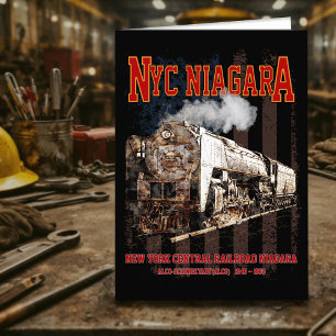Cartão De Agradecimento Locomotiva NYC Niagara a vapor com bandeira americ