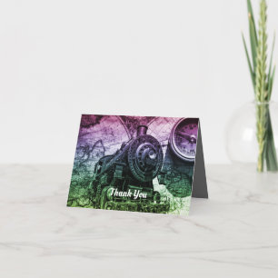 Cartão De Agradecimento Locomotiva Vintage de Motor a Vapor