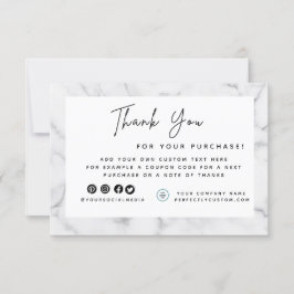 Cartão De Agradecimento Logotipo com borda de mármore branco