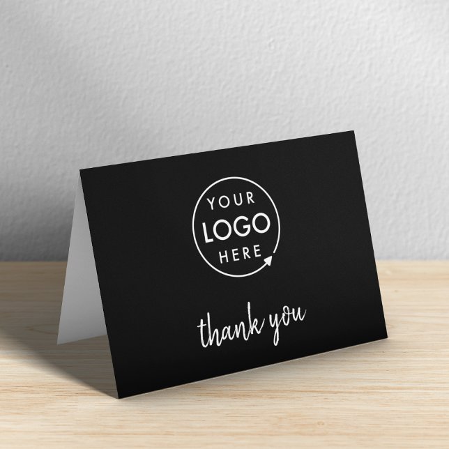 Cartão De Agradecimento Logotipo comercial | Empresa Profissional (A stylish sleek black horizontal folded logo thank you card perfect for small business appreciation)