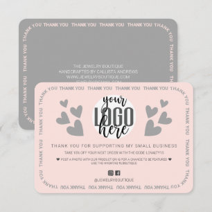Cartão De Agradecimento Logotipo de borda cor-de-rosa exclusivo Obrigado a