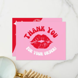 Cartão De Agradecimento Logotipo de negócios do Kiss Vermelho rosa-Marca m