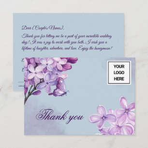 Cartão De Agradecimento Logotipo de planejador de casamento aquarela roxa