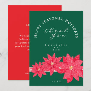 Cartão De Agradecimento Logotipo de Qrcode de Poinsettia de Natal Verde