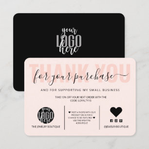 Cartão De Agradecimento Logotipo do Elegante de Script Rosa Preto Elegante