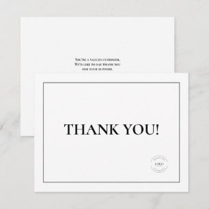 Cartão De Agradecimento Logotipo Personalizado da Empresa Preto e Branco M