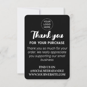 Cartão De Agradecimento Logotipo personalizado de mídia social preto Cartõ
