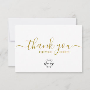 Cartão De Agradecimento Logotipo personalizado Simples Elegante Ouro Pedid
