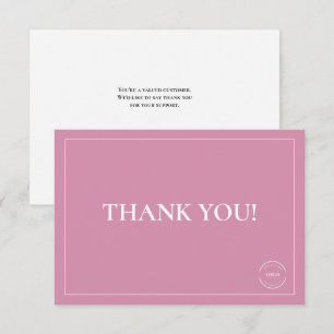 Cartão De Agradecimento Logotipo Personalizado Simples Rosa e Branco da Em