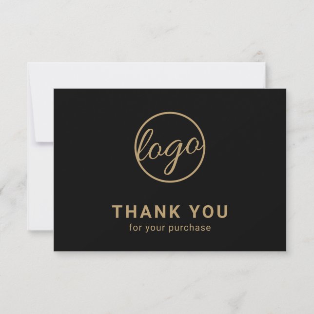 Cartão De Agradecimento Logotipo simples preto e Dourado (Frente)