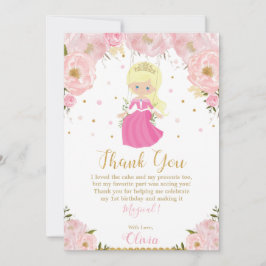 Cartão De Agradecimento Loira Princesa 1rua Primeiro Aniversário Rosa