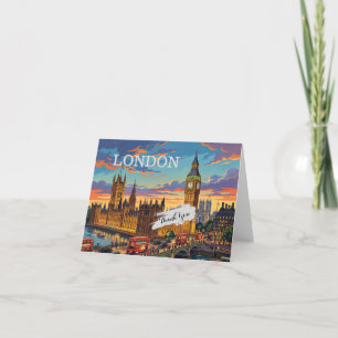 Cartão De Agradecimento Londres Inglaterra Viagem Arte Vintage