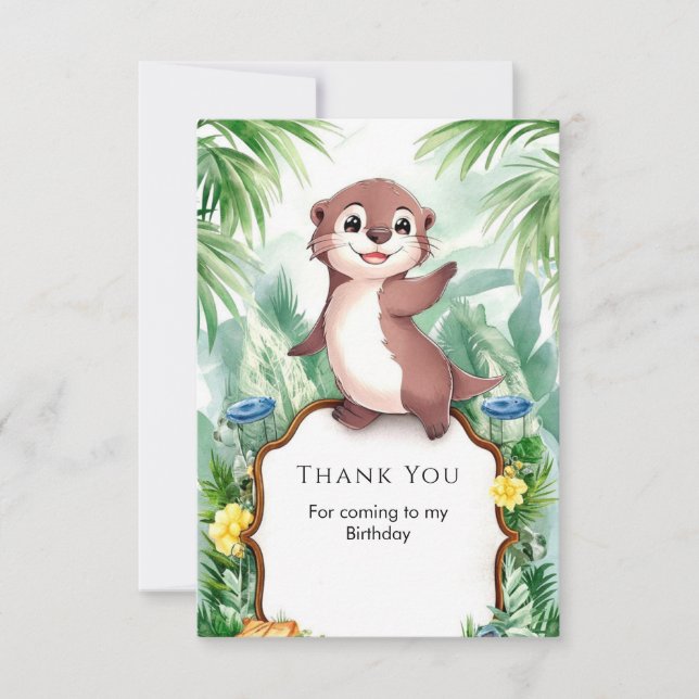 Cartão De Agradecimento Lontra de Aquarela Enfeitiçada de Aniversário (Frente)