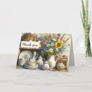 Cartão De Agradecimento Louças Vintage Shabby Chic Bule de Chá e Flores Si