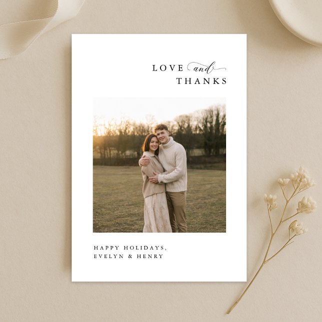 Cartão De Agradecimento Love and Thanks | Newlywed Christmas Boho Photo (Criador carregado)