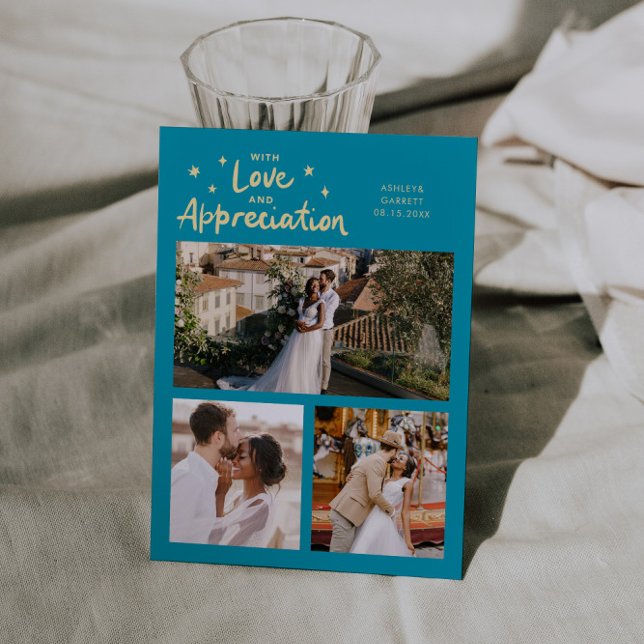 Cartão De Agradecimento Love Appreciation Wedding Multi Photo Aqua Blue (Criador carregado)