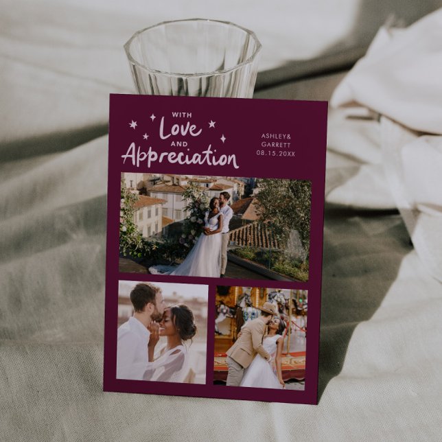 Cartão De Agradecimento Love Appreciation Wedding Multi Photo Cranberry (Criador carregado)