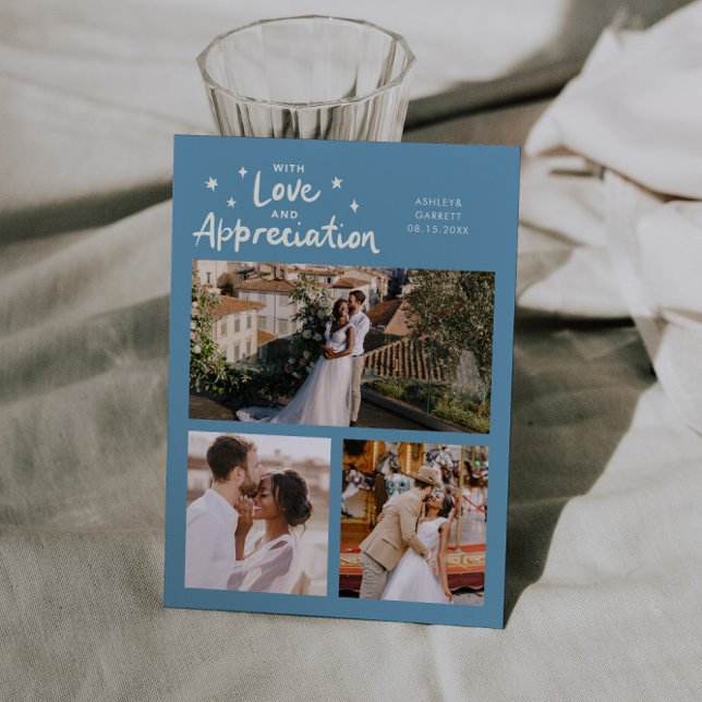 Cartão De Agradecimento Love Appreciation Wedding Multi Photo Denim Blue (Criador carregado)