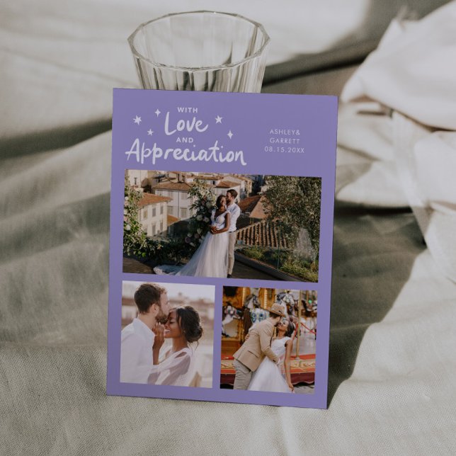 Cartão De Agradecimento Love Appreciation Wedding Multi Photo Lilac (Criador carregado)