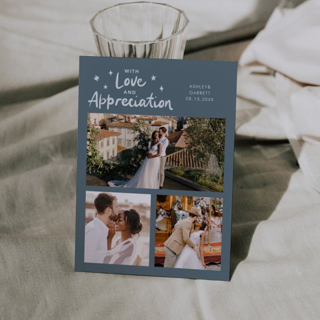 Cartão De Agradecimento Love Appreciation Wedding Multi Photo Slate Blue (Criador carregado)