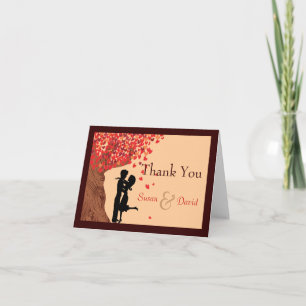 Cartão De Agradecimento Love Couple Falling Hearts Oak Tree Thank You Note