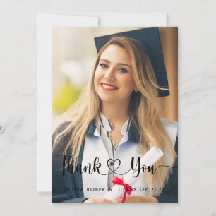 Cartão De Agradecimento Love Heart Script Class of 2024 Graduation Photo