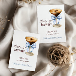 Cartão De Agradecimento Love is Brewing Blue Bow Coffee Bridal Shower