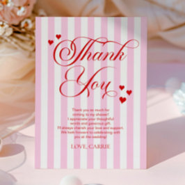 Cartão De Agradecimento Love Is In The Air Pink Red Hearts Bridal Shower