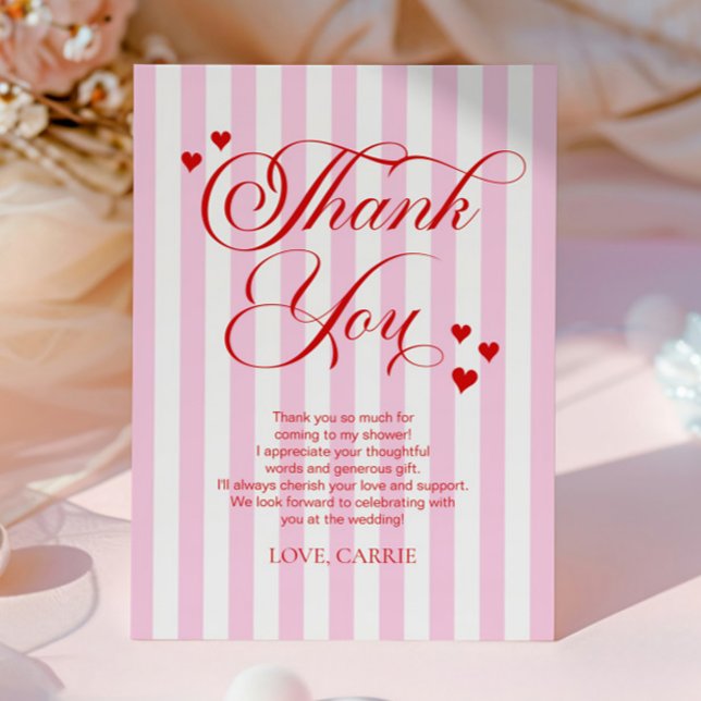 Cartão De Agradecimento Love Is In The Air Pink Red Hearts Bridal Shower (Criador carregado)