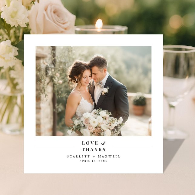 Cartão De Agradecimento Love & Thanks Simple Modern Wedding Photo Square (Criador carregado)