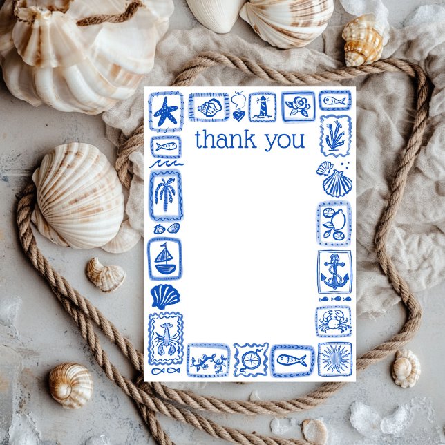 Cartão De Agradecimento LoveNotes from Sea Modern Cute Chá de panela (LoveNotes from the Sea Modern Cute Hand Drawn beach Bridal Shower Thank You  Note Card
)