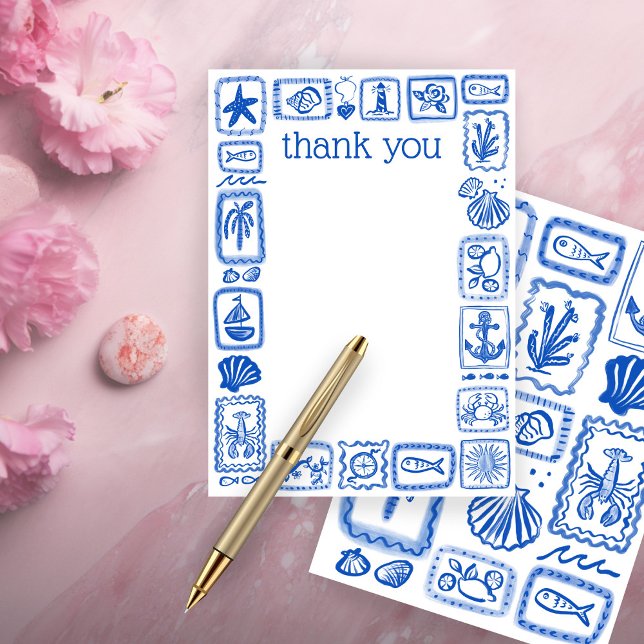 Cartão De Agradecimento LoveNotes from Sea Modern Cute Chá de panela (LoveNotes from the Sea Modern Cute Bridal Shower Thank You Card
)