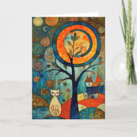 Lua abstrato: Gato Whimsical em Estilo Românico